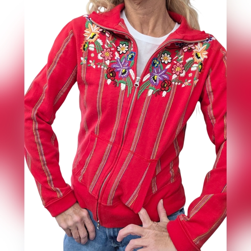 Vintage Custo Barcelona Embroidered Zip Jacket Size 4 Boho Festival Y2k